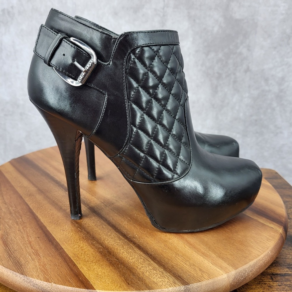 Guess Platform Heels Womens 10 Black Faux Leather Ankle Boots Booties Quilted